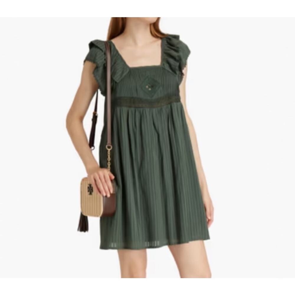 NWT ba&sh Uriel Embroidered Mini Dress in Kaki Green Size Large